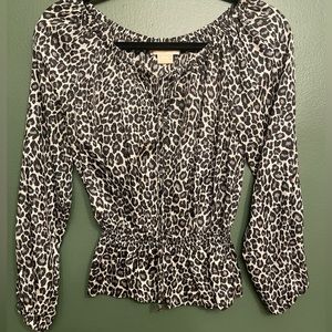 Michael Kors Silk Cheetah Print Elastic Waist long Sleeve Blouse